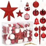 SPRINGOS Weihnachtskugeln Christbaumkugeln Weihnachtsbaum Kugeln 104 Stück Dekoration - Rot / Weiß - Weiß