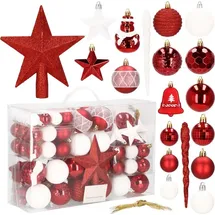 SPRINGOS Weihnachtskugeln Christbaumkugeln Weihnachtsbaum Kugeln 104 Stück Dekoration - Rot / Weiß - Weiß
