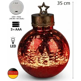 Formano LED Deko-Kugel Frosty Rot 35 cm Farb-Glaskugel in Ice-Optik Timer 6h/18h - Rot