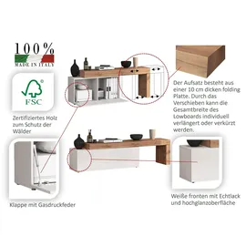 OTTO home TV-Wand OTTO HOME "Chronos TV-Set, Wohnwand – Elemente frei platzierbar, Made in Italy", weiß (weiß hochglanz, eiche wotan), B:240cm H:190cm T:40cm, Kastenmöbel-Sets, Lowboard Breite 240 cm, Hängeschrank Breite 50 cm, Made in Italy