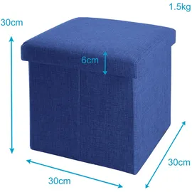 Intirilife Faltbarer Sitzhocker 30x30x30 cm in MEER BLAU - Sitzwürfel mit Stauraum und Deckel aus Stoff in Leinen Optik