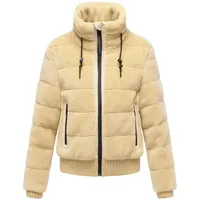 Navahoo Damen Teddy-Fleecejacke warme Winterjacke Plüschjacke mit Rippstrickdetails Schneepuder 14 beige, Gr. M - M