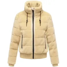 Navahoo Damen Teddy-Fleecejacke warme Winterjacke Plüschjacke mit Rippstrickdetails Schneepuder 14 beige, Gr. M - M