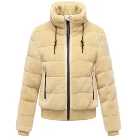 Navahoo Damen Teddy-Fleecejacke warme Winterjacke Plüschjacke mit Rippstrickdetails Schneepuder 14 beige, Gr. M - M