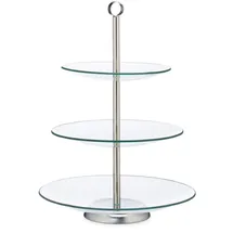 Relaxdays 10025680 rund, Cupcake, Keks, Obst, Muffin, Servierständer, Glas, Edelstahl, silber/transparent,