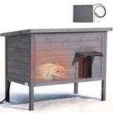 Vevor Katzenhaus Outdoor 870 x 535 x 690 mm, Katzenhütte aus Holz, winterfeste Katzenhöhle mit 30-W-Heizkissen, PVC-Klapptür & Asphaltdach, Katzenunterstand für 1–3 Katzen