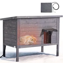 Vevor Katzenhaus Outdoor 870 x 535 x 690 mm, Katzenhütte aus Holz, winterfeste Katzenhöhle mit 30-W-Heizkissen, PVC-Klapptür & Asphaltdach, Katzenunterstand für 1–3 Katzen