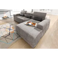 Ecksofa DOMO COLLECTION "BRANDON 289x177x80 cm, whlw. mit Sitztiefenverstellung, L-Form", grau (grau, braun), B:289cm H:80cm T:175cm, Luxus-Microfaser in Antikleder-Optik (100% Polyester);Luxus-Microfaser (100% Polyester);Kunstleder SOFTLUX, Sofas, Ecksofa, mit Kopfteilverstellung, wahlweise Sitztiefenverstellung, L-Form