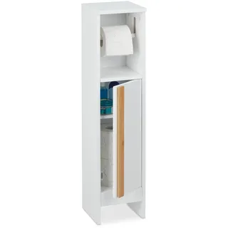 Relaxdays Toilettenpapierhalter stehend, Badezimmeregal HBT 75,5 x 18,5 x 18,5 cm, MDF & Bambus, WC Papier Schrank, weiß