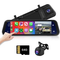 Podofo 9,66" Spiegel Dash Cam, 1080P Rückspiegel Kamera im Spiegel montiert Car Player mit Wireless Carplay Android Auto Bluetooth mit Sprachsteuerung/Parken Guide Line + 64G TF-Karte