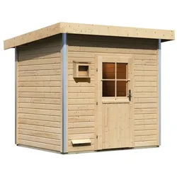 Karibu Gartensauna Pultdach Saunahaus Norge-Ohne Ofen-Klassische Saunatür (Klarglas)