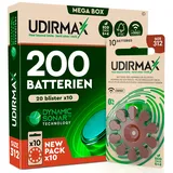 200 Batterien für Hörgeräte Größe 312 Udirmax PR41 Braun Zink-Luft mit Dynamic Sonar Technologie Öko-Pack - 20 umweltfreundliche Blisterpackungen mit 10 Hörgerätebatterien