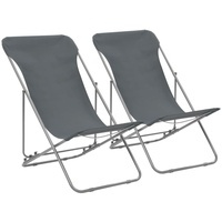 Prolenta Premium Klappbare Strandstühle 2 Stk. Stahl und Oxford-Gewebe Grau