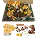 71 Stück Adventskranz Deko Potpourri Weihnachten Bastelset, Natur Weihnachtsdeko Zapfen Zum Basteln, Adventskranz Zubehör Lichterkette Moos Zimtstangen Orangenscheiben Getrocknet Tannenzapfen