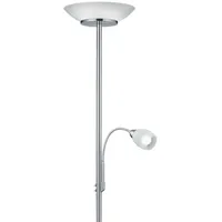 MeineWunschleuchte Deckenfluter Silber 180cm mit flexibler Leselampe und Glasschirmen