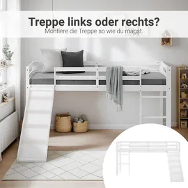 Homestyle4u Hochbett 90 x 200 cm Kiefer massiv weiß grau