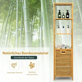 komfotteu Hochschrank Badschrank 3 Fächer 80 x 30 x 90 cm Beige Bambus