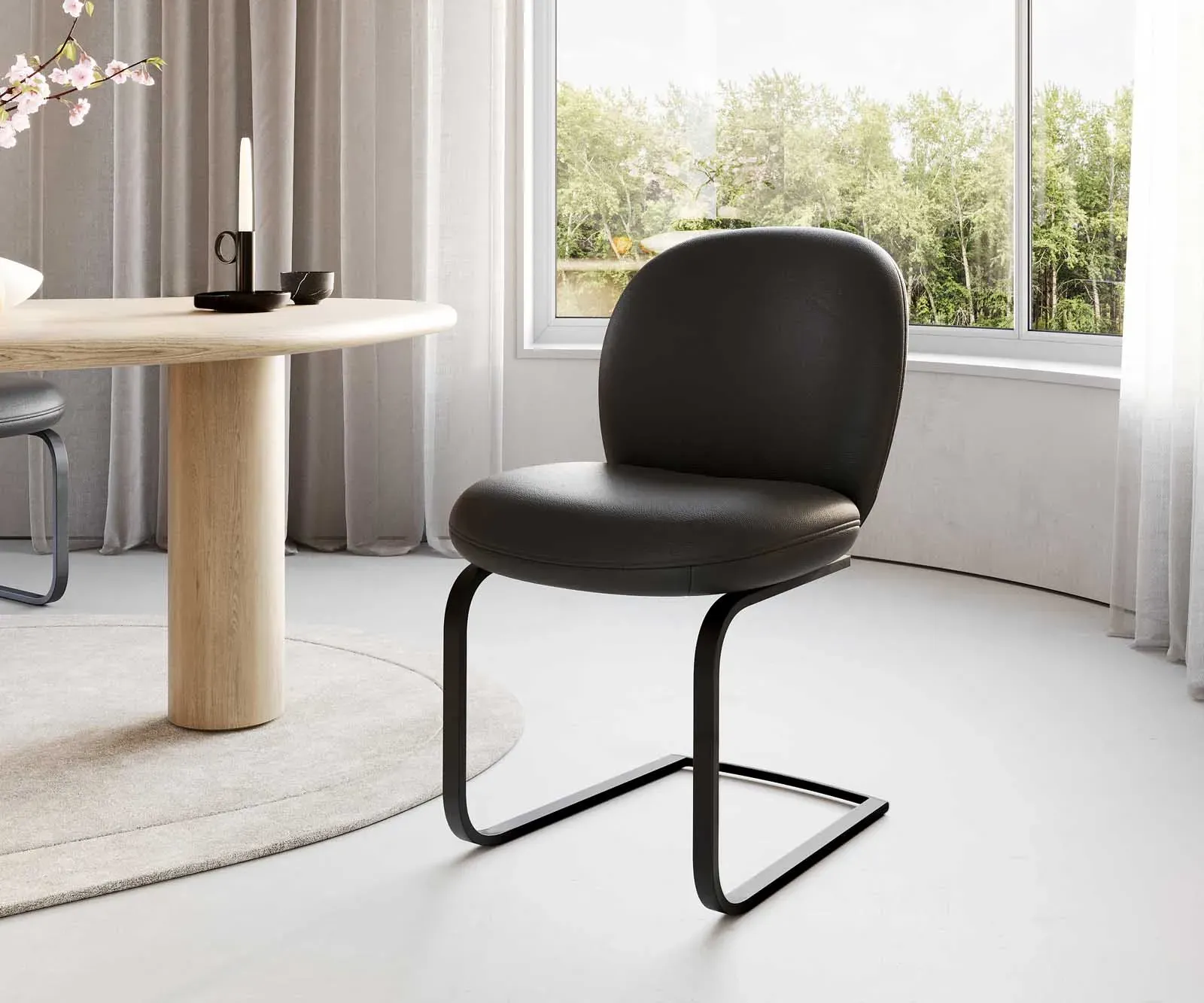 DELIFE Cantilever Nube-Flex cuir de vache noir pied cantilever plat noir ressorts ensachés, Chaises de salle à manger