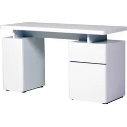 Schreibtisch JAHNKE "CU-LIBRE 140", weiß (hochglanz weiß, weiß, hochglanz weiß), B:135cm H:76cm T:55cm, Tische, Platzsparender Arbeitsplatz, mit 1 Schublade und 2 Türen, 135 cm