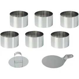 casativo Dessert- & Speiseringe (6er-Set) Ø 8 cm mit Heber & Stampfer – Profi-Anrichtringe aus rostfreiem Edelstahl für kreative Gerichte