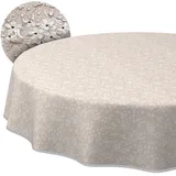 Stoff Tischdecke Tischwäsche Textil Tischtuch Baumwolle Polyester Gewebe abwaschbar pflegeleicht, in rund oval eckig Violen Beige Rund 140cm mit Saum (Eingefasst)