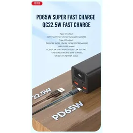 XO Laptop-Powerbank PB97 65W 20000mAh Schwarz 2x USB-A, 2x USB-C digitale Ladeanzeige