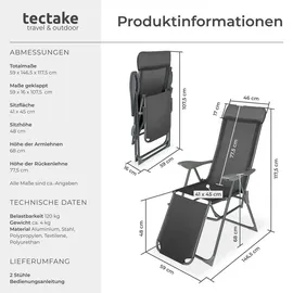 Tectake 2er Set Gartenstuhl Jana 146,5 x 59 x 117,5 cm dunkelgrau
