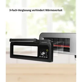 Genius Chef elektrischer Pizzaofen 10 in 1 8 tlg, 400°C, 2000 Watt, integrierter Airfryer, Steakgrill, Pizzastein und Pizzaschieber inklusive, 4 Modi, Warmhalten mit 3-Fach-Verglasung