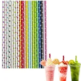 Strohhalme Papier Punkte, Papierstrohhalme Einweg 100 stück, Trinkhalme Biologisch Abbaubare Cocktail Strohhalme 20cm Drinking Straws für Geburtstag,Hochzeit,Weihnachten,Babyparty,Feier und Party