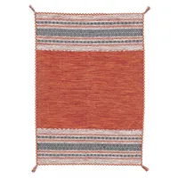 carpetfine Kelim Azizi, orange, 80x150 cm | Moderner Teppich für Wohn- und Schlafzimmer