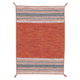 carpetfine Kelim Azizi, orange, 80x150 cm | Moderner Teppich für Wohn- und Schlafzimmer