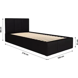 Muralo POLSTERBETT für Schlafzimmer Polsterbett mit Bettkasten und Gasdruckfeder Bett mit Polsterkopfteil Einzelbett 90x200 Bett mit Stauraum Schwarz - Schwarz