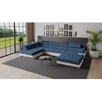 Goldstoff Wohnlandschaft RELAX U Ecksofa mit Schlaffunktion, Kunstleder & Samt, 345 × 205 cm, zwei Bettkästen, verstellbare Kopfstützen grün