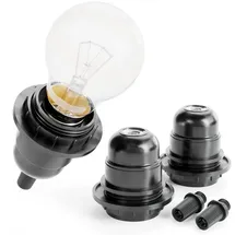 greate 3x E27 Fassung schwarz - Lampenfassung E27 mit Schirmträgerring & Gewinde - Glühbirnen Fassung 250V 60W Kunststoff - Lampenfassung für Lampenschirm - Light bulb socket