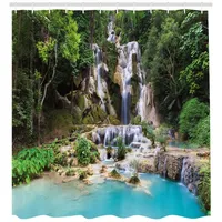 ABAKUHAUS Duschvorhang Wasserfall 175 x 200 cm blau/grün