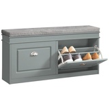 SoBuy FSR64-HG Schuhkipper Sitzkommode Sitzbank mit Sitzkissen Schuhbank mit 2 Klappen Hellgrau bht ca.: 104x51x24cm - grau - holzwerkstoff