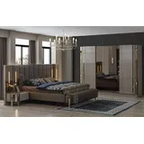 Xlmoebel Schlafzimmer-Set Garnitur mit Doppelbett in luxuriösem modernem Braun, 4-teilig, (4-tlg., Bett + 2xNachttische + Kleiderschrank), Hergestellt in Europa grau