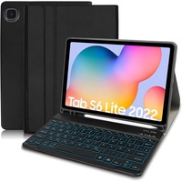 Samsung Galaxy Tab S6 Lite Hülle mit Tastatur, Schutzhülle mit Pencil Halter Wireless Beleuchtete Tastatur (QWERTZ Deutsches Layout) für Galaxy Tab S6 Lite 10,4 2022/2020(P610/P613/P615/P619), Schwarz