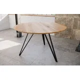 Runder Esstisch 90 cm Dream, Eichenholz geölt, Esszimmertisch mit Schweizer Kante, Hairpin-Gestell Eisen schwarz, massiver Holztisch, Tischplatte ... - Braun/Schwarz