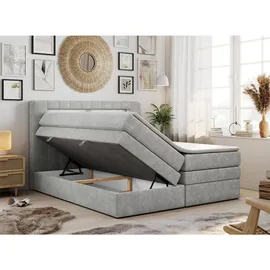 MKS Meble Boxspringbett mit LED Kopfteil und Topper - GOLD-5-KING - 180x200cm - Hellgrau - Hart (H4) - Hellgrau