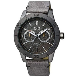 Q&Q by Citizen Design Herren Armband Uhr Grau Leder Imitat Analog Datum