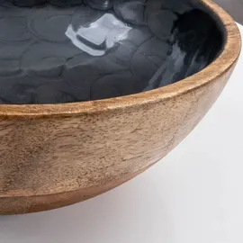 levandeo Schüssel 21cm Mango Holz Grau Perlmutt Emaille Schale Bowl Salatschüssel Deko - Braun