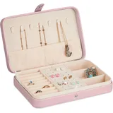 Relaxdays Schmuckkästchen, Schmuckaufbewahrung, Ringe, Ohrringe & Ketten, Reise Schmucketui, hbt: 4,5x21x14,5 cm, rosa
