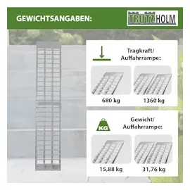 Trutzholm 1 x Auffahrrampe 230 cm Traglast 680 kg Alu klappbar grau Riffelstab Rampe Verladerampe