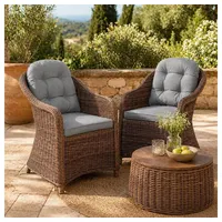 LebensWohnArt Gartenstuhl 2er Set Sessel BELLA rundes Polyrattan Natural-Brown Gartenstuhl