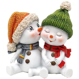 Dekohelden24 Schneekinderpaar mit Mütze und Schal 10,7 x 7,3 x 10,8 cm