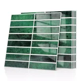 WADILE 3D Selbstklebende Wandfliesen 30x30cm – Wasserdichte Wandpaneele mit Aluminiumfolie, 1,5 mm Dicke, PVC Wandverkleidung für Küche Bad DIY Renovierung, Grün 5er Pack