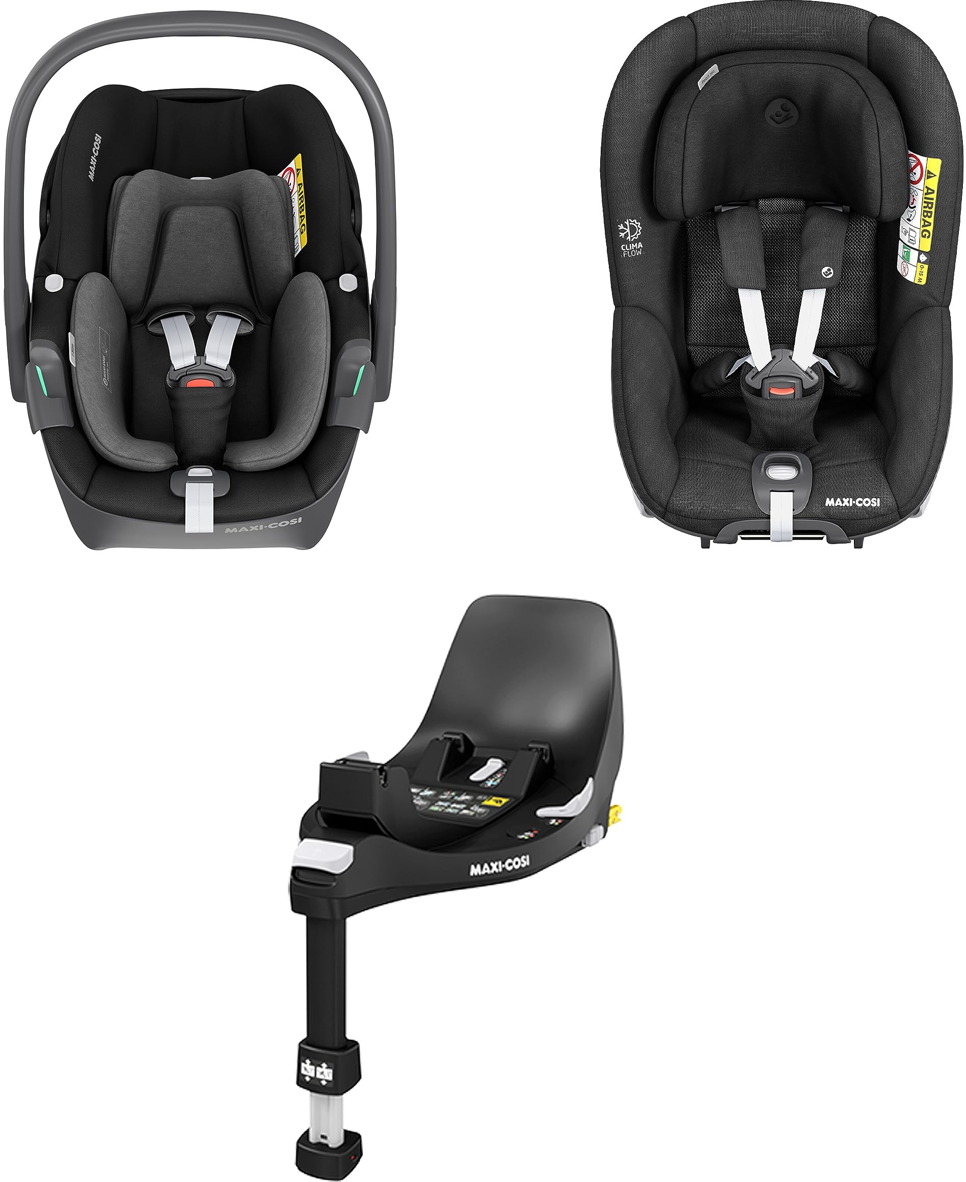 Maxi-Cosi FamilyFix 360 i-Size Basis, Pebble 360 i-Size Babyschale, Pearl 360 i-Size Kleinkindautositz Bundle - FlexiSpin-Drehung, Click & Go Installation, 0-4 Jahre, 40-105 cm, Black