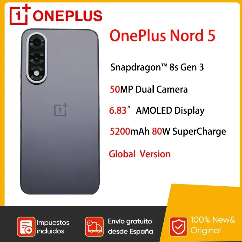 Neues OnePlus Nord 5 Smartphone 5G Snapdragon 8s Gen 3 6,83 Zoll AMOLED-Display 144 Hz 5200 mAh 80 W SUPERVOOC 50 MP Dual-Kameras