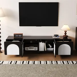 modfu TV-Lowboard 180x45x38 cm Schwarz/Weiß MDF